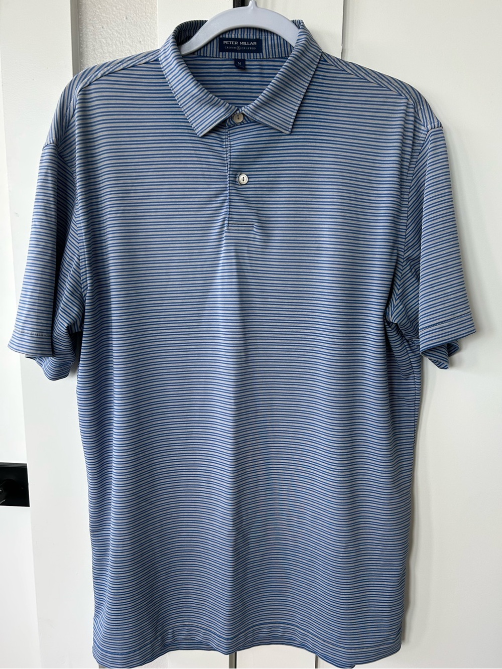 Peter Millar Crown Crafted Blue Grey Striped Polo Mens Medium Preppy Golf
